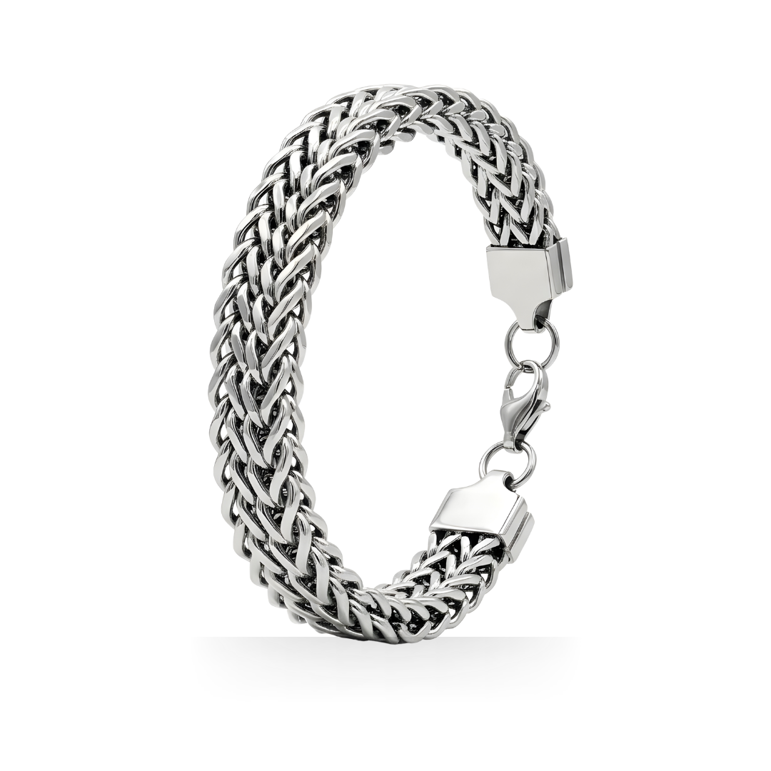 Silver Woven Wheat Chain Bracelet for Men (23cm) – Heavyweight Intricate Mesh Franco Link Bracelet