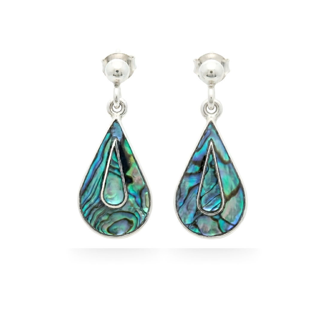 Natural Silver Paua Abalone Shell Teardrop Earrings – Ocean-Inspired Coastal Drop Earrings for Women