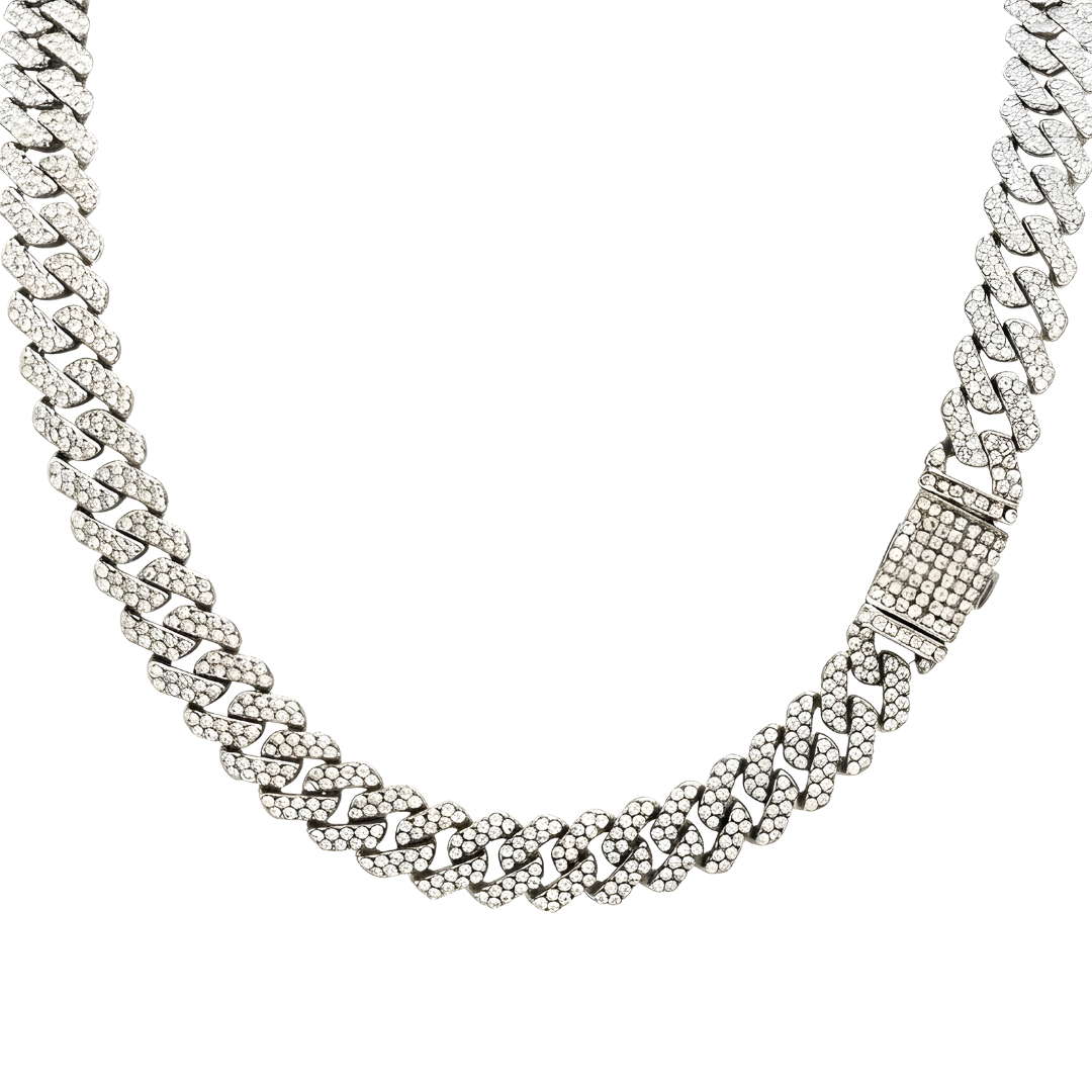 Silver Iced-Out Cuban Link Chain 55cm x 14mm
