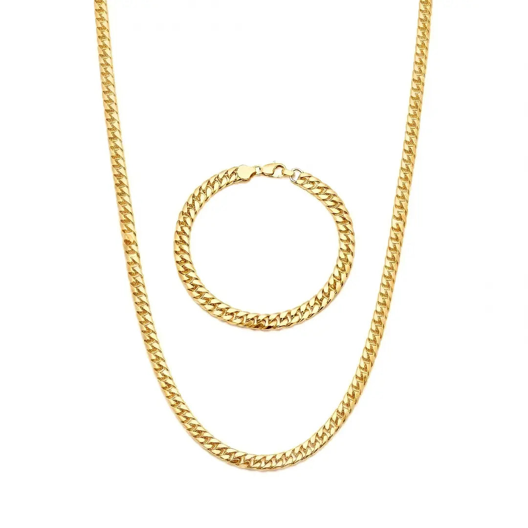 18K Gold Filled Unisex Curb Chain & Bracelet Set – Tarnish-Proof Miami Cuban Link Jewelry Set