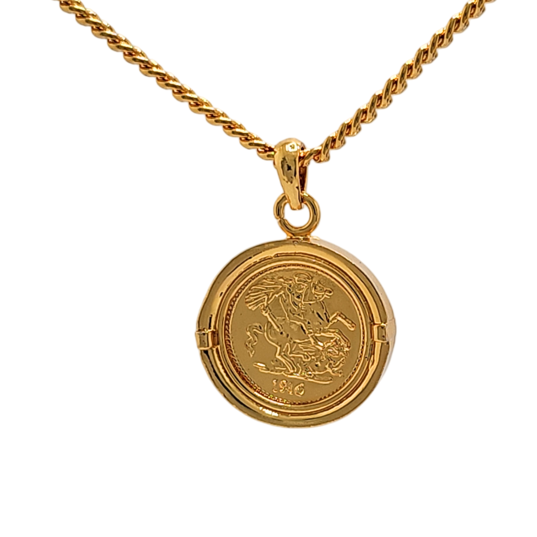 18K Gold Filled  Customized Stamped Sovereign Pendant Necklace