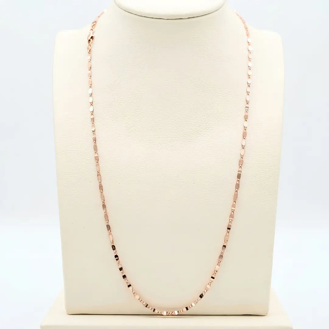 18K Rose Gold Filled Alternating Link Chain Necklace – 60cm Length, Tarnish-Proof Waterproof Disc Station Chain