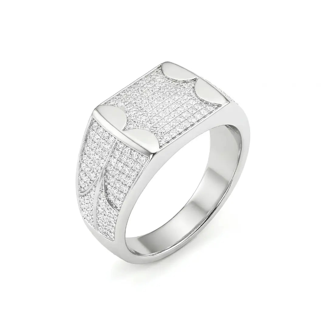 Men's Diamond Pave Signet Ring in Sterling Silver (Tarnish-Proof) - Size 12