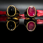 Load image into Gallery viewer, Mens Onyx Rings In Black &amp; Red Stone
