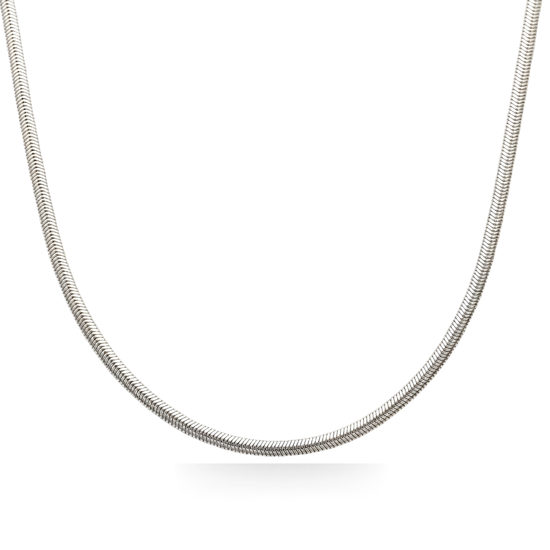 Silver Round Snake Chain Necklace (50cm x 4mm) – Flexible Liquid Silver Collar Necklace for Women & Men