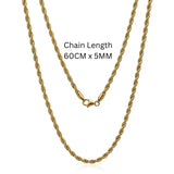 60CM x 5MM 18K Gold Filled Rope Chain – Tarnish-Proof  Unisex Necklace