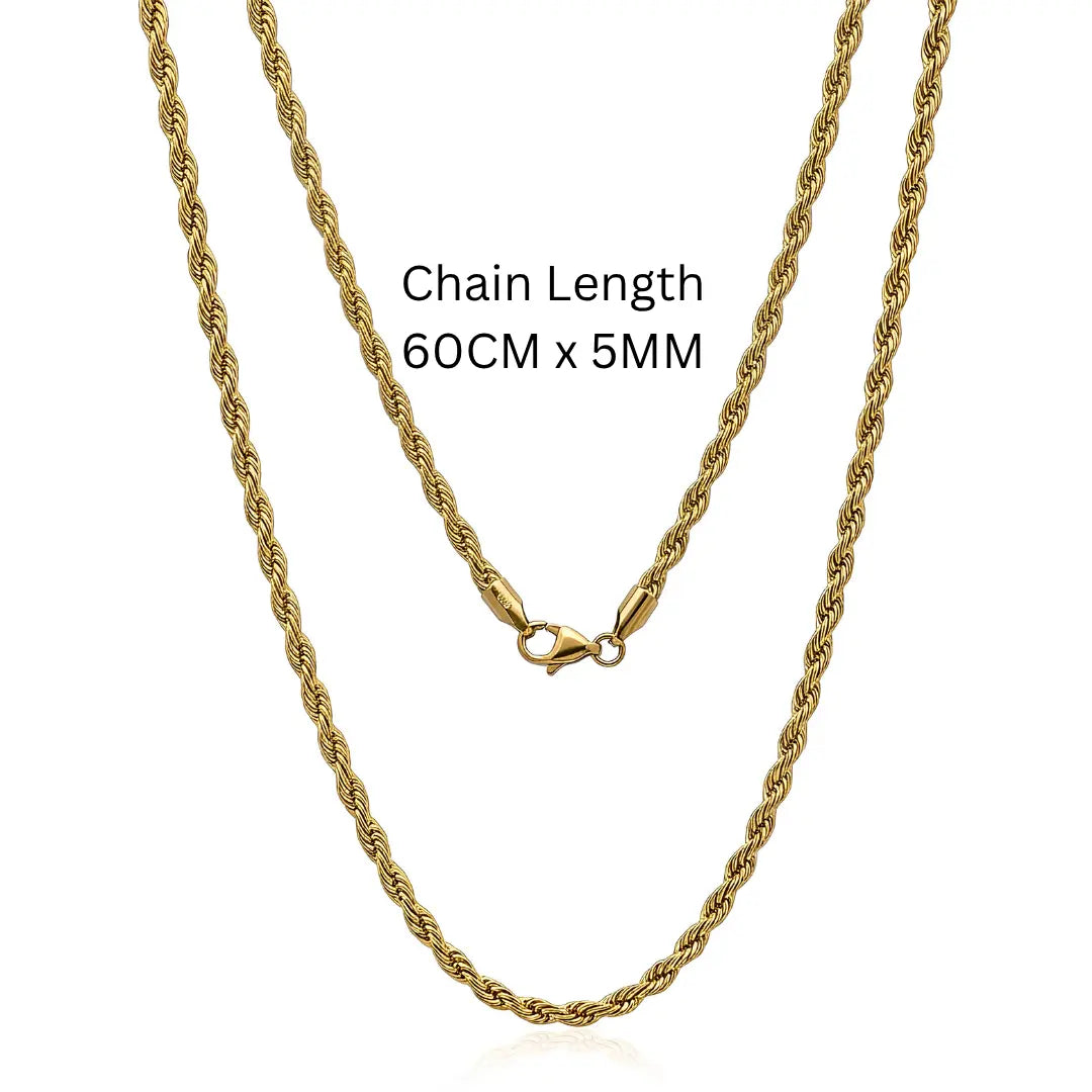 60CM x 5MM 18K Gold Filled Rope Chain – Tarnish-Proof  Unisex Necklace