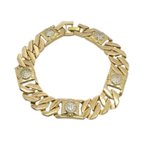 18K Gold Filled Pavé CZ Circular Station Curb Link Bracelet – Iced Out Medallion Cuban Link Bracelet for Women & Men