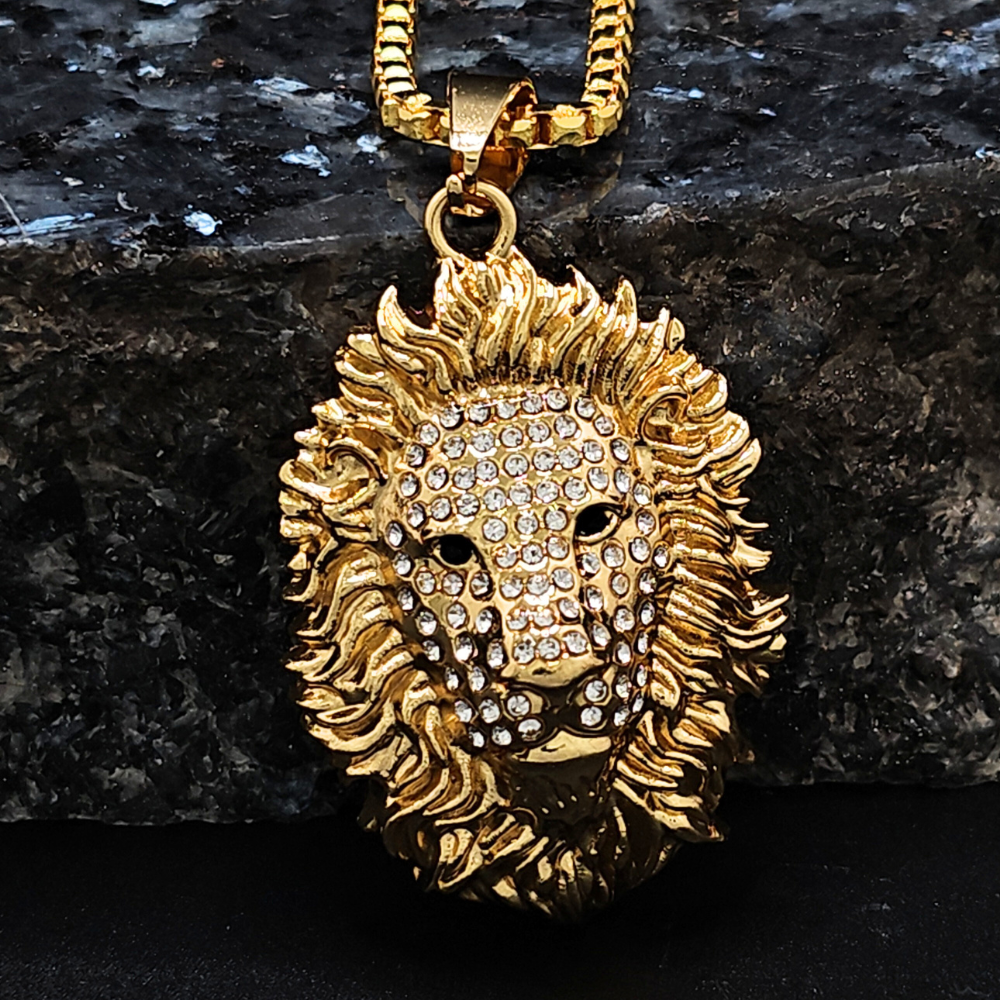 18k Gold Filled Lion Head Pendant with CZ