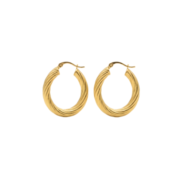 18K Gold Filled Thick Twisted Hoop Earrings – Chunky Ribbed Medium Gold Hoops for Women