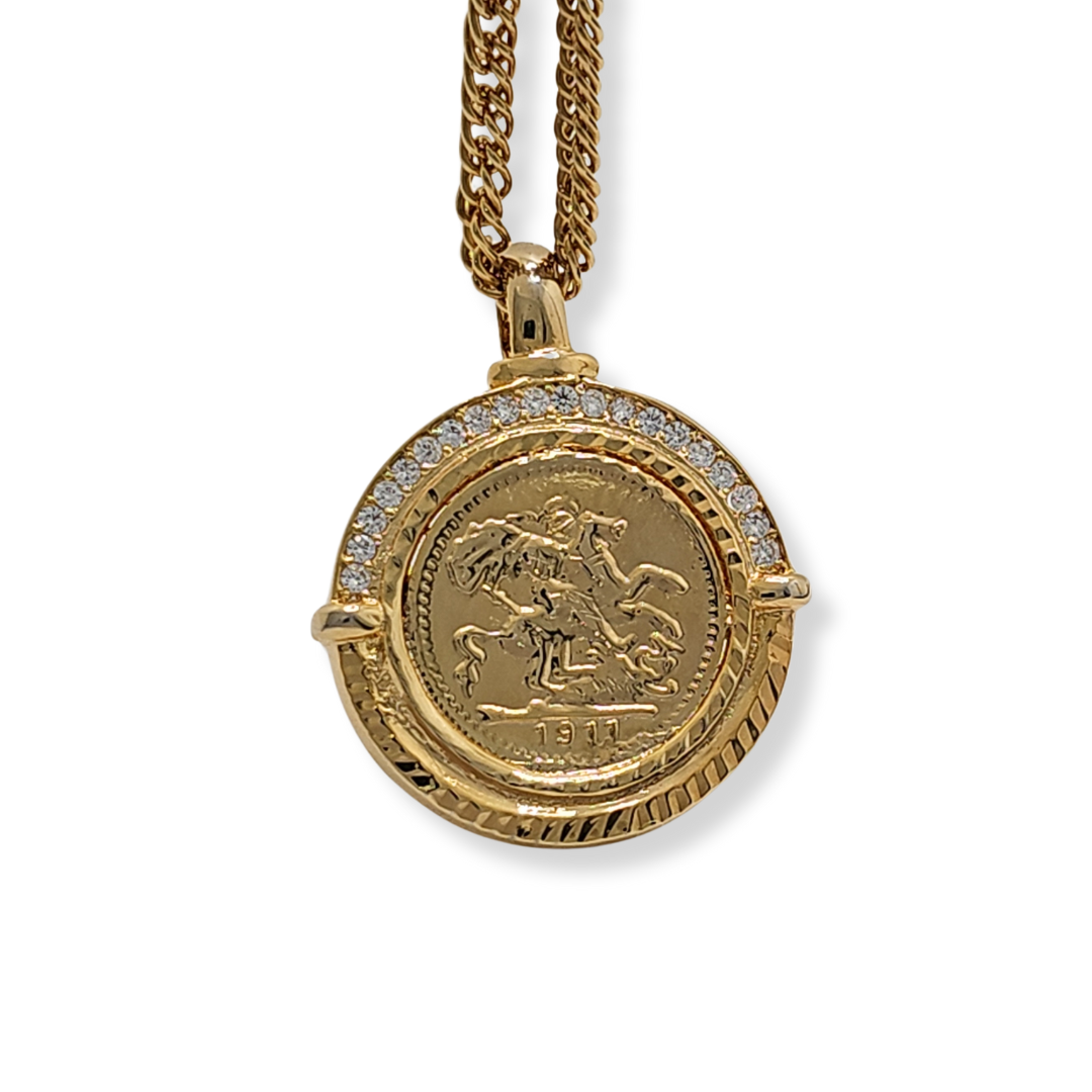 18K Gold Filled Sovereign Pendant Necklace with CZ