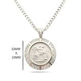 Handcrafted 1913 Saint George Full Sovereign Pendant Necklace with Diamond Bail & Greek Key Frame in Rhodium Silver