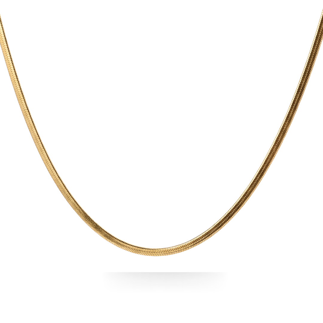18K Gold Filled Herringbone Flat Snake Chain Necklace (60cm x 4mm) – Flexible Liquid Gold Collar Necklace for Women & Men