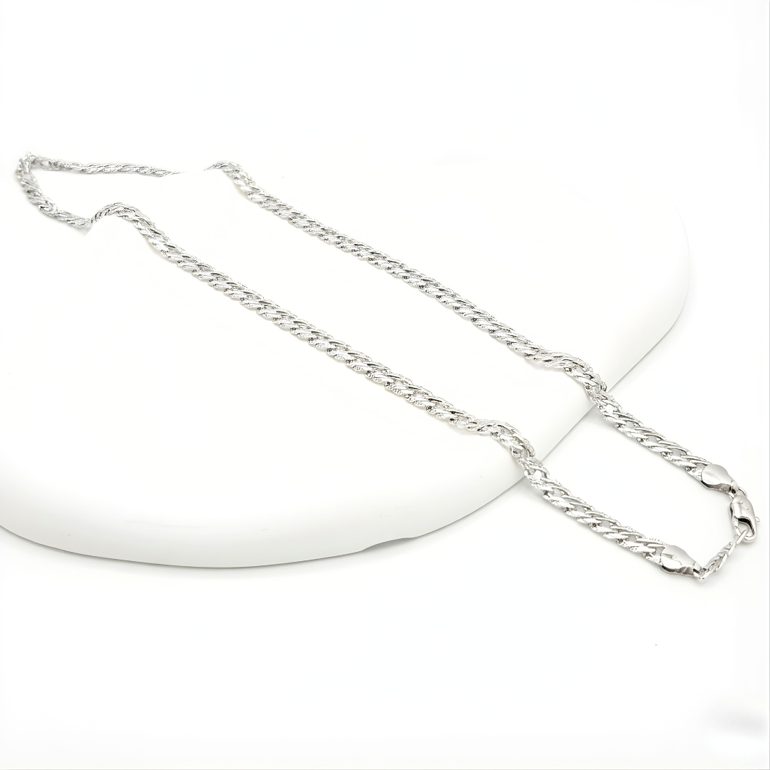 Silver Interlinked Woven Chain Necklace (60cm x 8mm) – Heavyweight Textured Silver Franco Wheat Chain for Men & Women