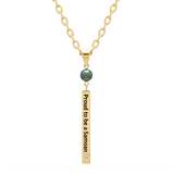 14K Gold Filled "Proud To Be A Samoan" Vertical Bar Pendant Necklace – Dark Pearl Accent & CZ Detail Chain Necklace for Women