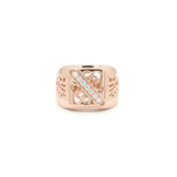 18K Rose Gold Filled Filigree Square Signet CZ Ring – Openwork Scrollwork Diagonal Pavé Statement Ring for Men & Women