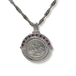 Load image into Gallery viewer, Silver Rhodium Plated Sovereign  Pendant With Ruby &amp; CZ
