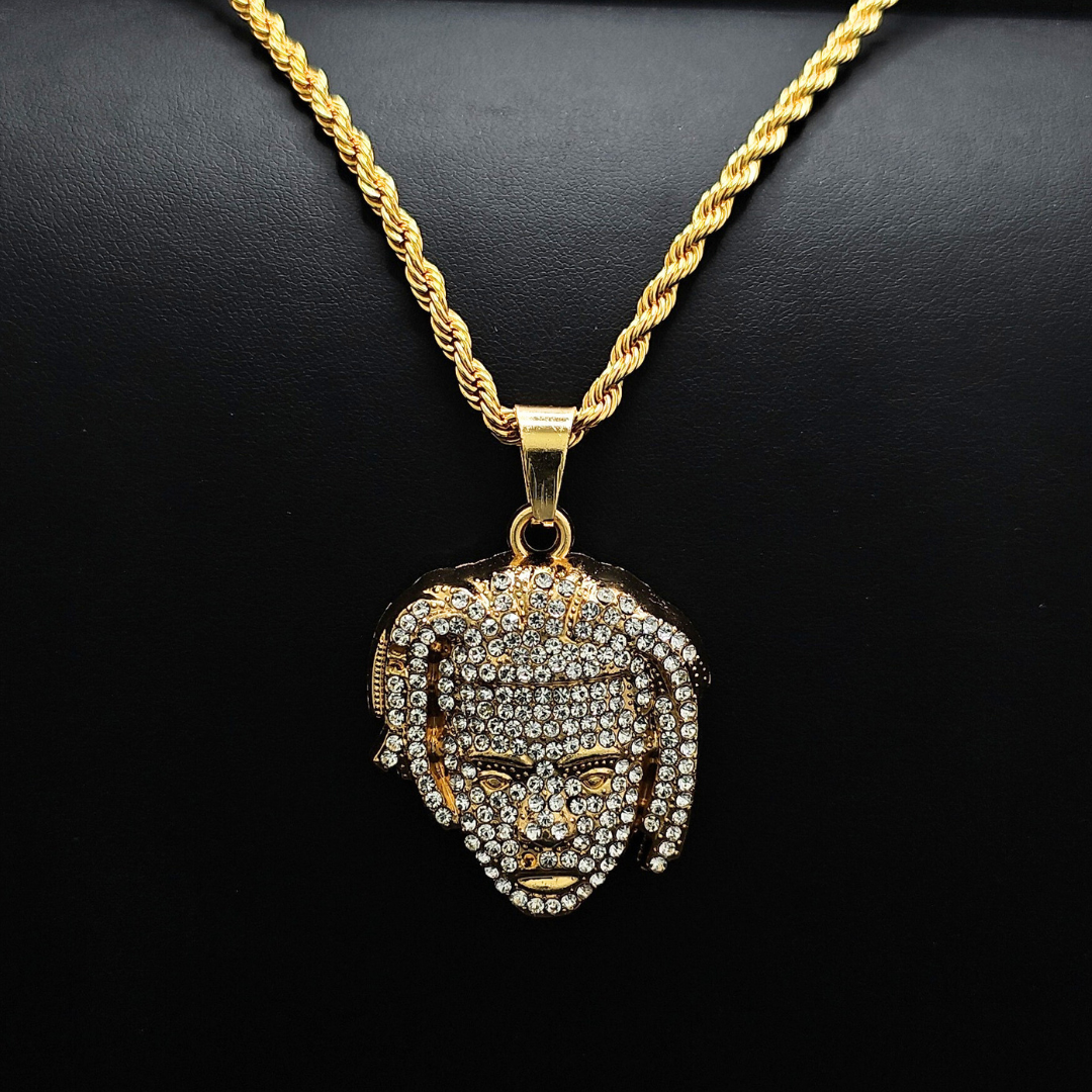 Gold Filled Micro Paved Face Rhinestone Pendant Necklace