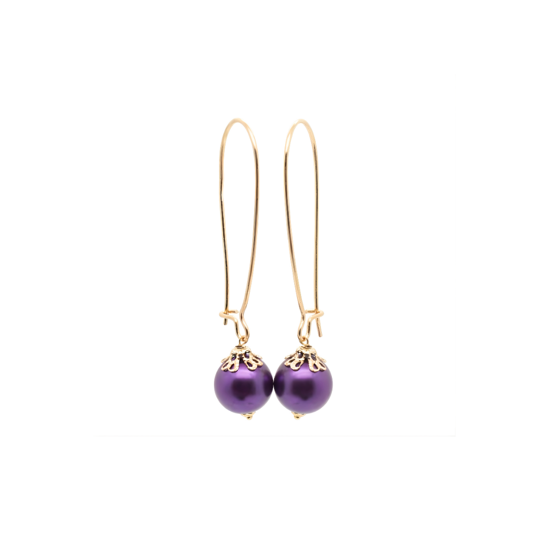 18K Gold Filled Hawaiian Long Hoop Pearl Earrings