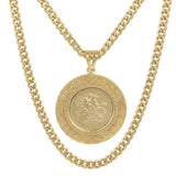 18K Gold Filled Sovereign Pendant Necklace – 1911 St. George Coin with Greek Key Bezel