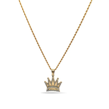 18K Gold Filled King Crown Pendant Necklace with 60cm Rope Chain