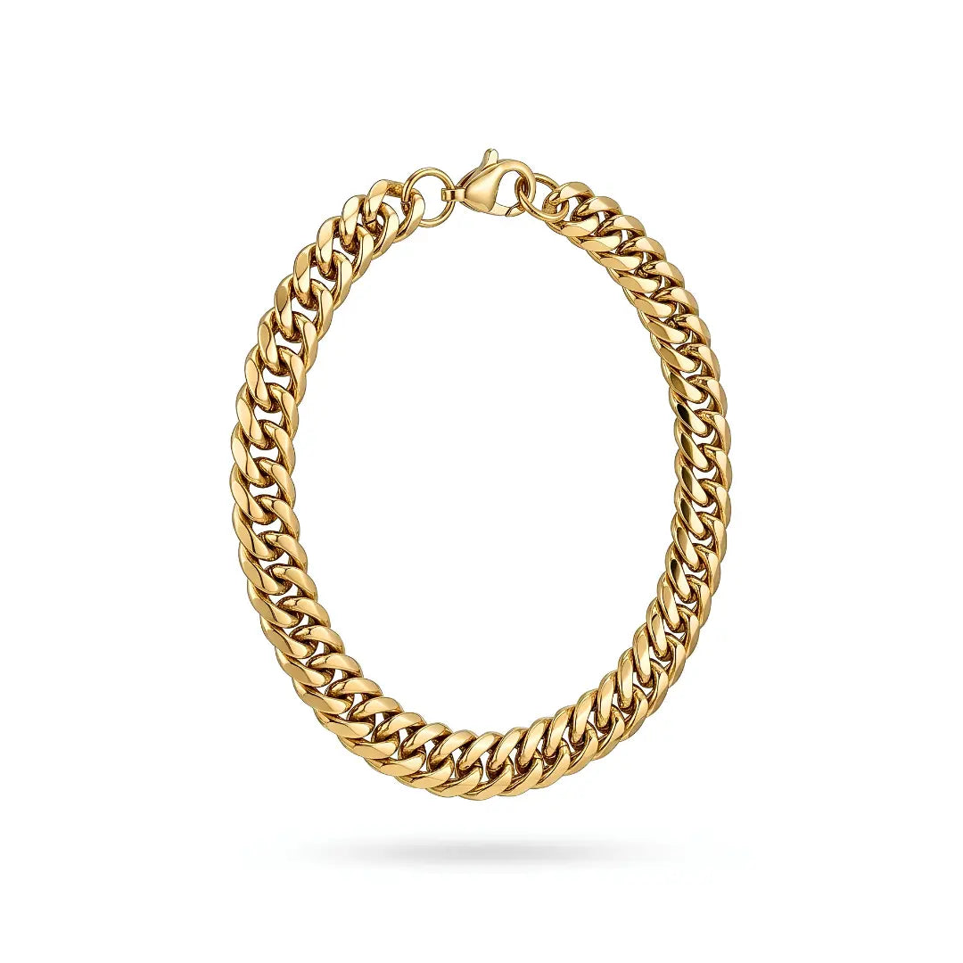 23CM x 7MM 18K Gold Filled Double Curb Chain Bracelet – Unisex Tarnish-Proof Cuban Link Bracelet