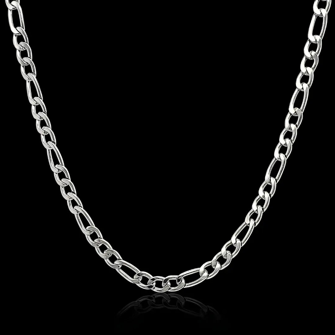 49CM x 7MM Silver Stainless Steel Figaro Chain  – Tarnish-Proof Necklace