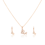 18K Rose Gold Filled LOVE Pendant Necklace With Earrings