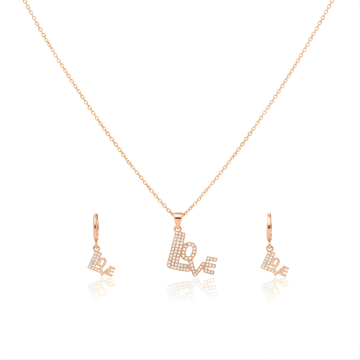18K Rose Gold Filled LOVE Pendant Necklace With Earrings