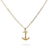 18K Gold Filled Maritime Anchor Pendant Necklace – Rope-Wrapped Nautical Anchor Curb Chain Necklace for Men & Women