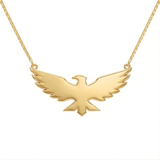 18K Gold Filled Soaring Eagle Pendant Necklace – Sculpted Spread-Wing Eagle Box Chain Necklace for Men & Women