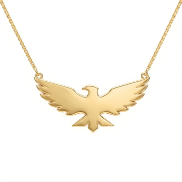 18K Gold Filled Soaring Eagle Pendant Necklace – Sculpted Spread-Wing Eagle Box Chain Necklace for Men & Women