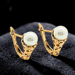 Load image into Gallery viewer, 18K Gold Filled Huggie Earrings with Cubic Zirconia &amp; Pearl