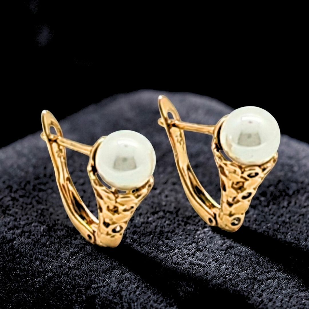 18K Gold Filled Huggie Earrings with Cubic Zirconia & Pearl