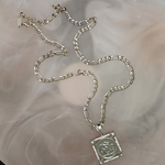 Load image into Gallery viewer, Silver Rhodium Plated Square Sovereign Pendant Necklace
