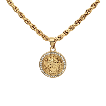 18K Gold Filled Iconic Greek Medusa Head Pendant Necklace with CZ Diamond Halo