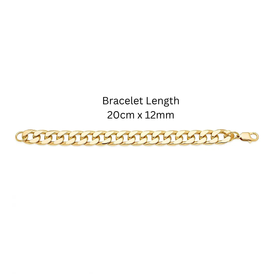 18K Gold Filled Cuban Link Chain Bracelet 20cm x 12mm