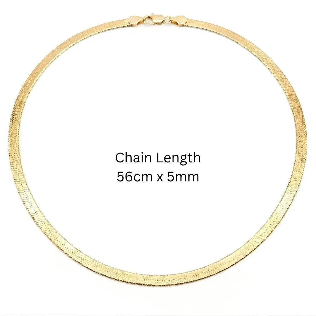 Premium 56CM X 5mm Flat Herringbone Snake Chain Necklace - 18K Gold Plated -  - Unisex Jewelry