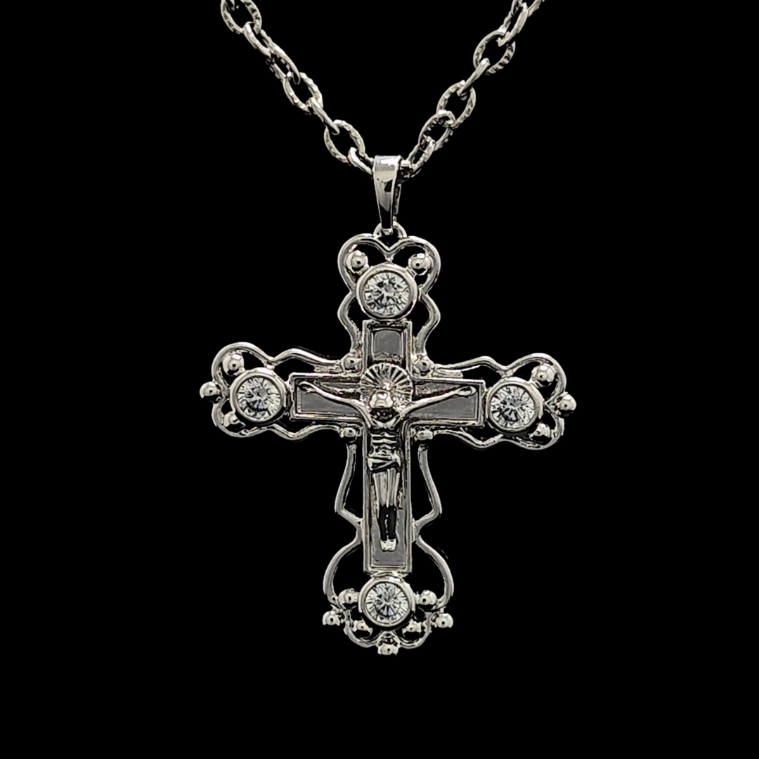 Silver Rhodium Plated Cross with CZ