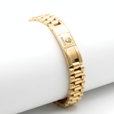 18K Gold Stainless Steel Iconic Bracelet – 15mm Wide Heavy Box Link Band with Engraved Centerpiece for Men (22cm)