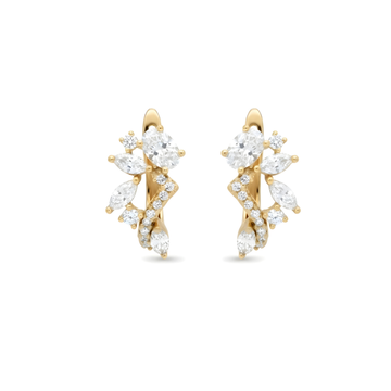 18K Gold Filled Multi-Cut CZ Cluster Huggie Earrings – Oval & Marquise Crystal Floral Huggie Hoop Earrings for Women
