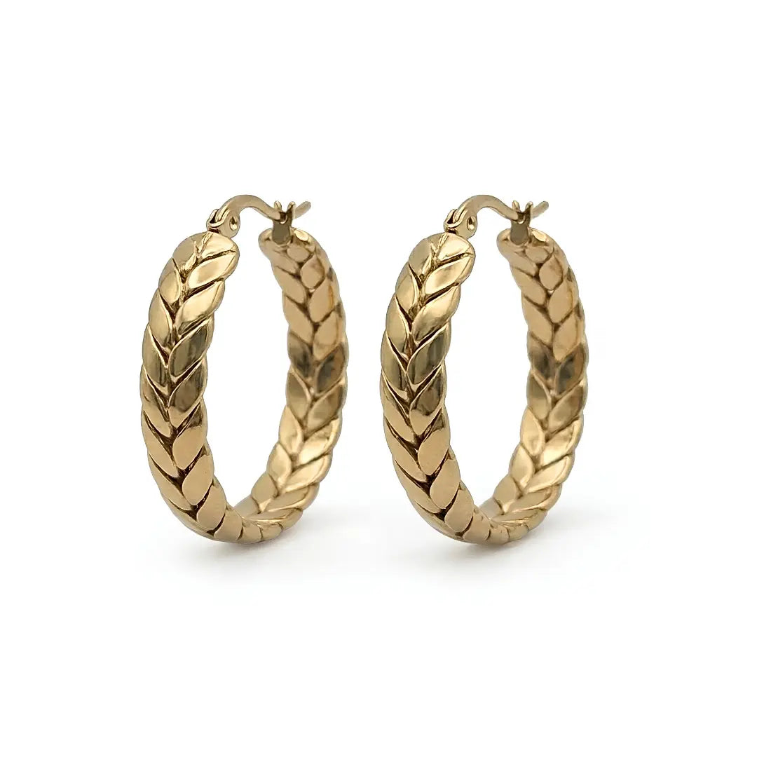 18K Gold Filled Hawaiian Braided Hoop Earrings – Tarnish Proof 30mm Gold Hoops