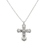 Silver Rhodium Plated Crucifix Cross Pendant Necklace with Diamonds – Vintage Filigree Diamond-Set Crucifix for Men & Women