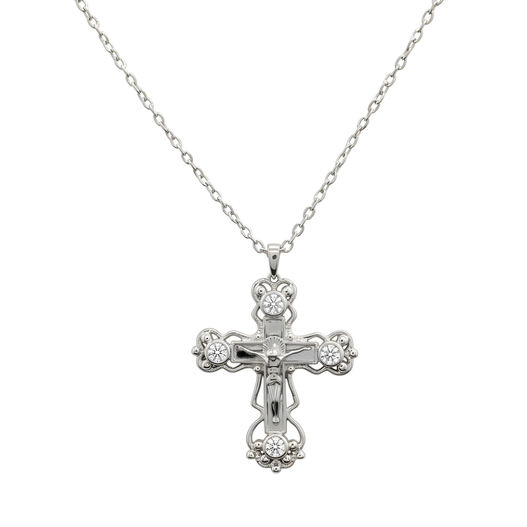 Silver Rhodium Plated Cross with Diamonds