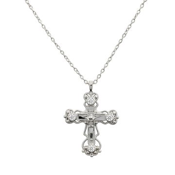 Silver Rhodium Plated Cross with Diamonds