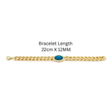 22CM X 12MM 18K Gold Filled Tarnish-Proof Cuban Link Chain Bracelet with Turquoise Oval Stone