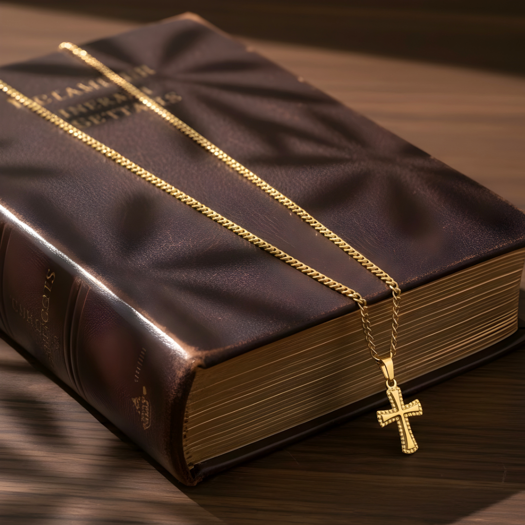 18K Gold Filled Cross Pendant Necklace with Cuban Link Chain