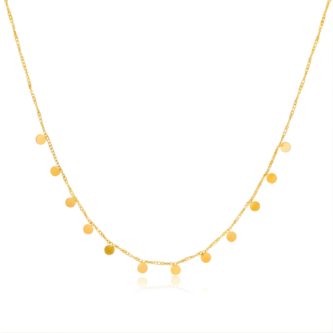 18K Gold Filled Multi-Disc Station Necklace – Dainty Round Circles Choker & Layering Necklace for Women