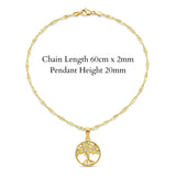 18K Gold Filled Tree of Life Pendant Necklace – 60cm 2mm Twisted Rope Chain CZ Medallion Necklace for Women & Men