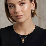18K Gold Filled Two-Tone Crown Pendant Necklace & Hoop Earrings Set – 60cm Cable Chain & 18mm Matching Hoops for Women & Men